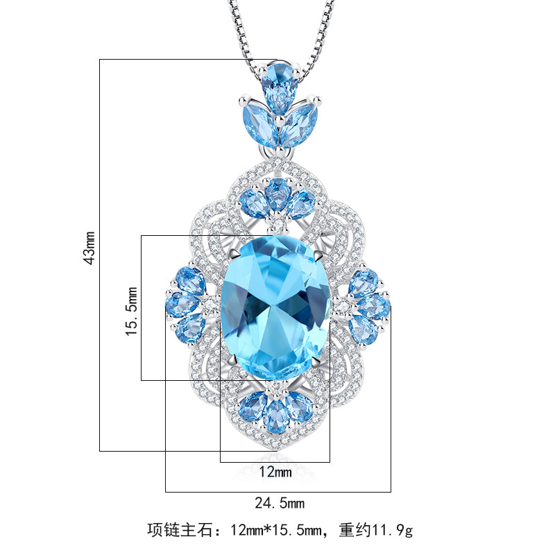 Vintage Style Blue Topaz Pendant Necklace for Women – Copper with Intricate Floral Design