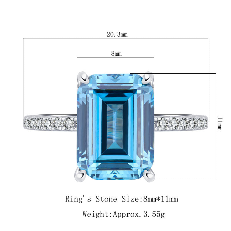 Elegant Cut Blue Zircon Ring for Women - Copper Band with Cubic Zirconia Accents, Timeless Statement Jewelry-Y411