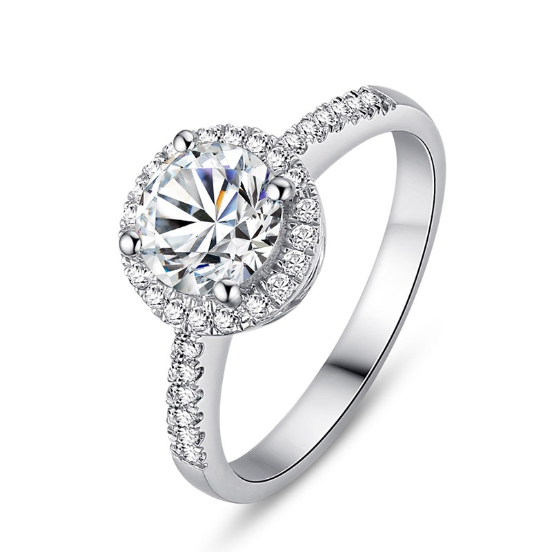Elegant Halo Zircon Engagement Ring for Women – Copper Band, Brilliant Round Cut Stone