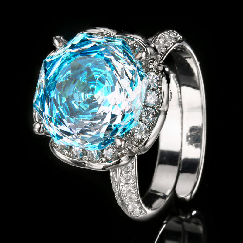 Luxury Millennium Cut Colored Cubic Zirconia Ring for Women – 4 Styles (Aquamarine, Paraiba Green, Pink Blue, Rose Red) with Copper Alloy Setting