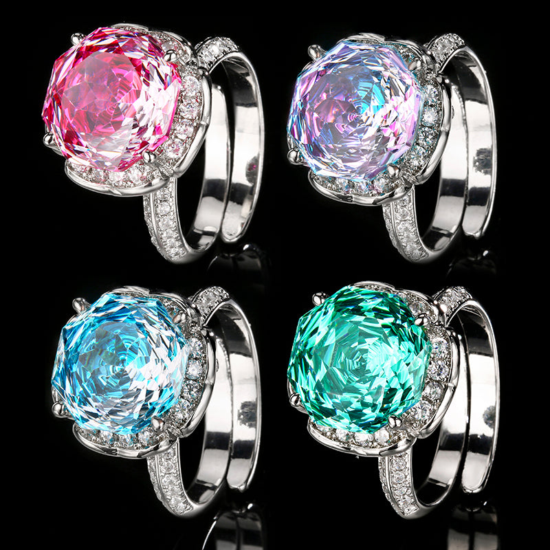 Luxury Millennium Cut Colored Cubic Zirconia Ring for Women – 4 Styles (Aquamarine, Paraiba Green, Pink Blue, Rose Red) with Copper Alloy Setting
