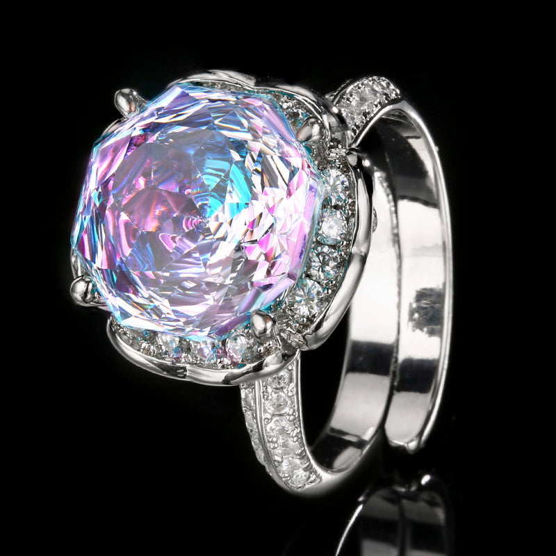 Luxury Millennium Cut Colored Cubic Zirconia Ring for Women – 4 Styles (Aquamarine, Paraiba Green, Pink Blue, Rose Red) with Copper Alloy Setting