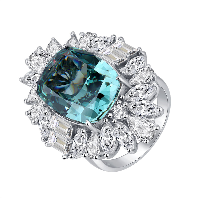 Vintage Teal Zircon Jewelry Set - Statement Ring & Pendant Necklace with Cubic Zirconia, Copper Base Luxury Jewelry for Women