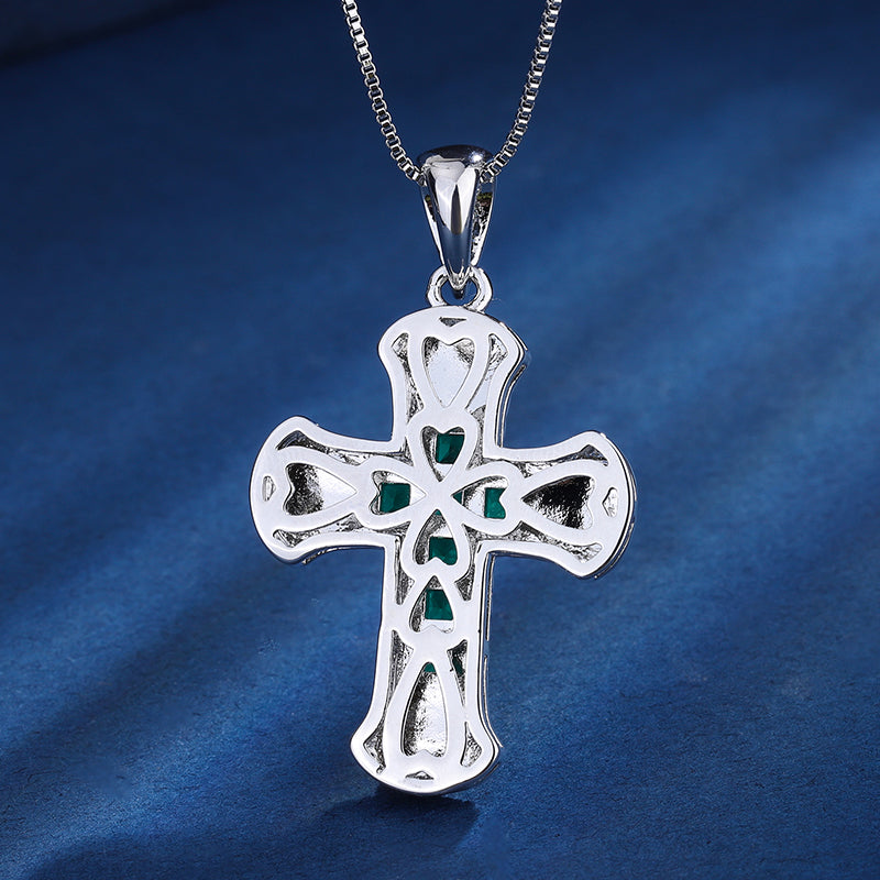 Colorful Cubic Zirconia Cross Pendant Necklace for Men Women – 3 Styles (Blue, Red, Green) with Copper Chain