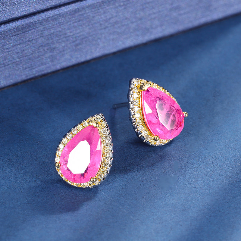 Teardrop Cubic Zirconia Jewelry Set – Pink & Purple Options, Ring, Necklace & Earrings with Two-Tone Gold-Silver Design