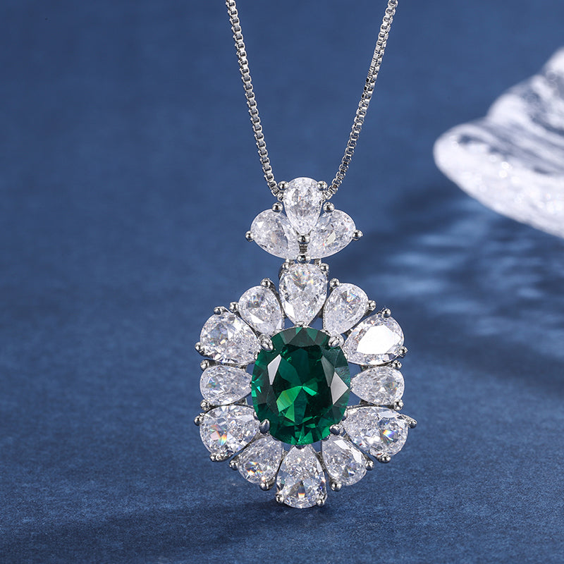 Vintage Green Zircon Jewelry Set - Necklace, Ring & Earrings with Cubic Zirconia, Copper Base Elegant Statement Jewelry for Women