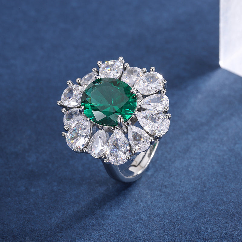 Vintage Green Zircon Jewelry Set - Necklace, Ring & Earrings with Cubic Zirconia, Copper Base Elegant Statement Jewelry for Women