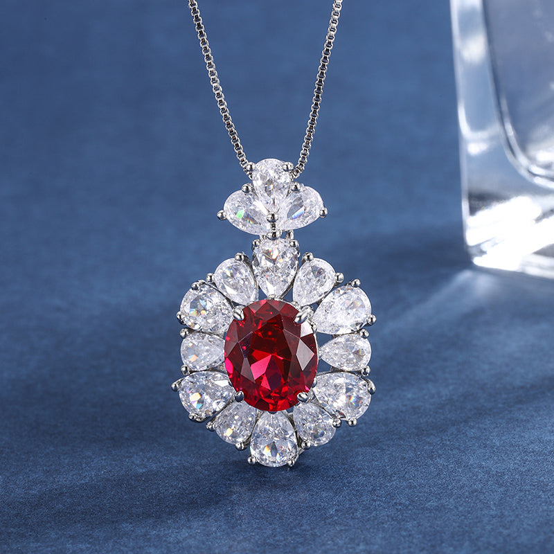 Vintage Red Zircon Jewelry Set - Necklace, Ring & Earrings with Cubic Zirconia, Copper Base Luxury Statement Jewelry for Women