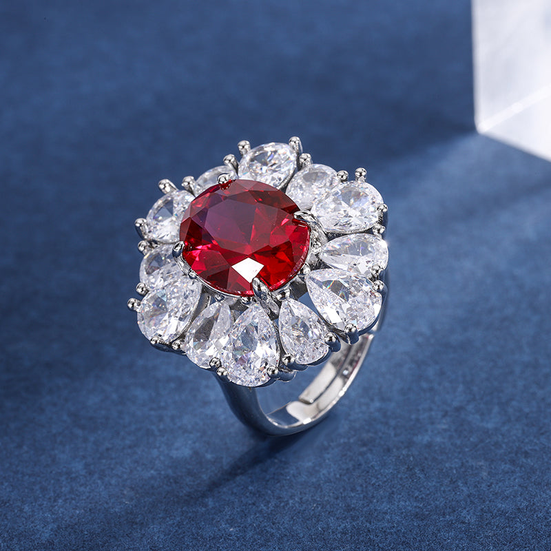 Vintage Red Zircon Jewelry Set - Necklace, Ring & Earrings with Cubic Zirconia, Copper Base Luxury Statement Jewelry for Women