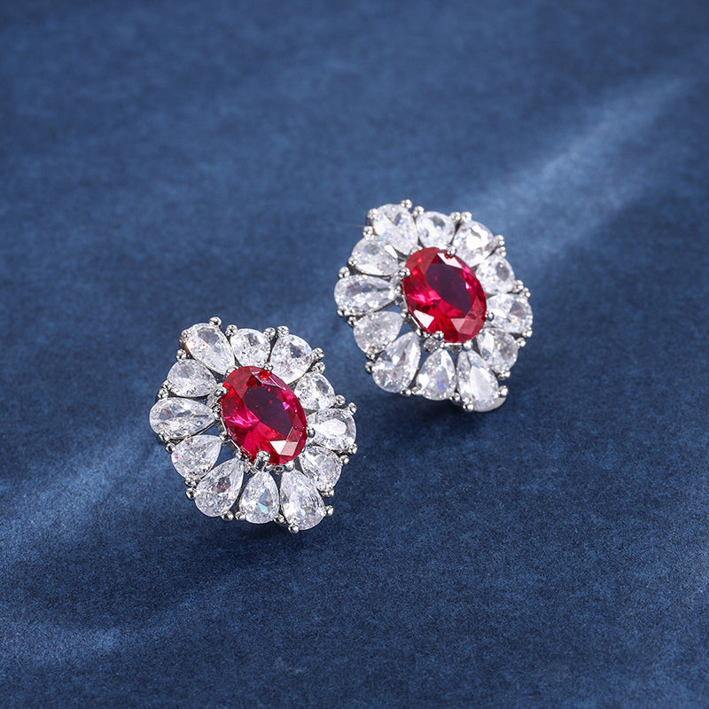 Vintage Red Zircon Jewelry Set - Necklace, Ring & Earrings with Cubic Zirconia, Copper Base Luxury Statement Jewelry for Women