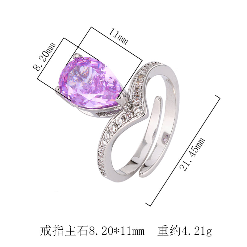Luxury Pear-Cut Colored Cubic Zirconia Ring for Women – 2 Styles (Yellow, Purple) with Copper Alloy Setting