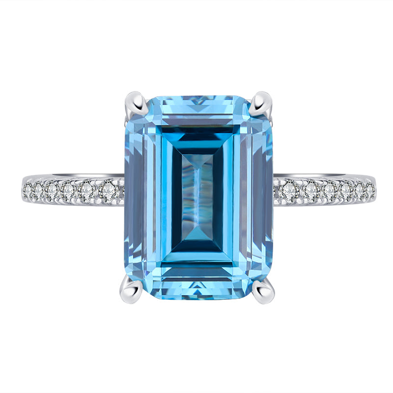 Elegant Cut Blue Zircon Ring for Women - Copper Band with Cubic Zirconia Accents, Timeless Statement Jewelry-Y411