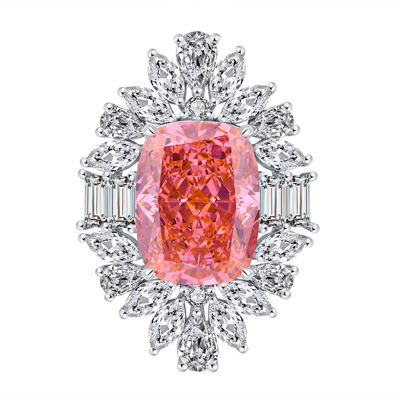 Vintage Papaya Blush Jewelry Set - Statement Ring & Pendant Necklace with Cubic Zirconia, Copper Base Luxury Jewelry for Women