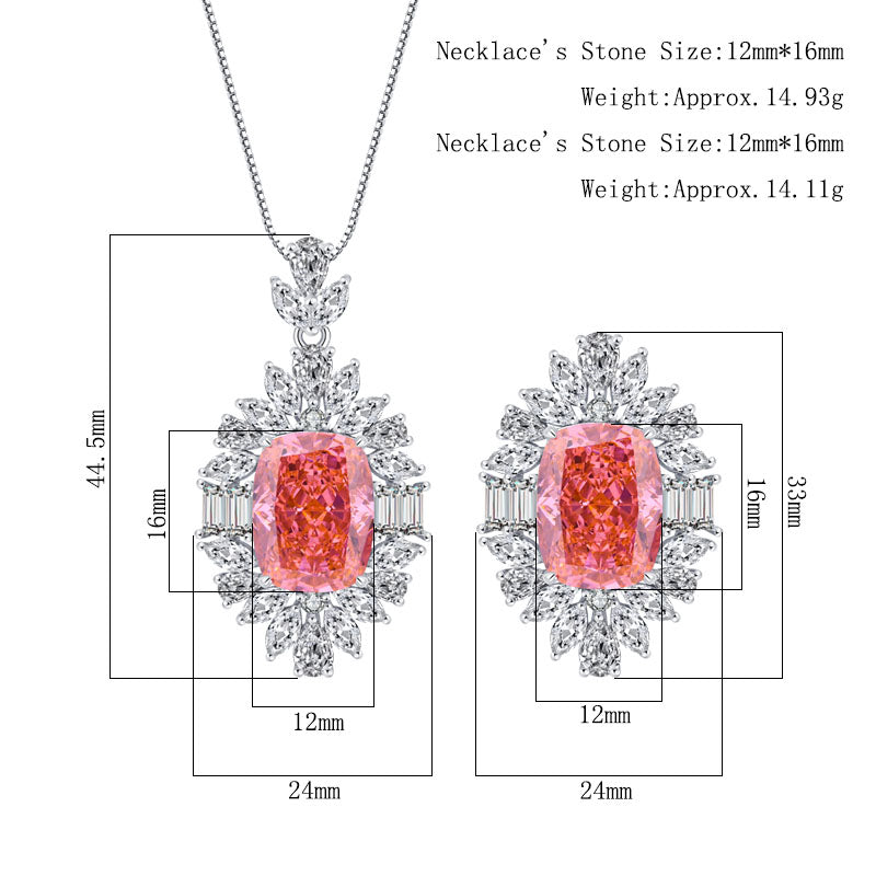 Vintage Papaya Blush Jewelry Set - Statement Ring & Pendant Necklace with Cubic Zirconia, Copper Base Luxury Jewelry for Women