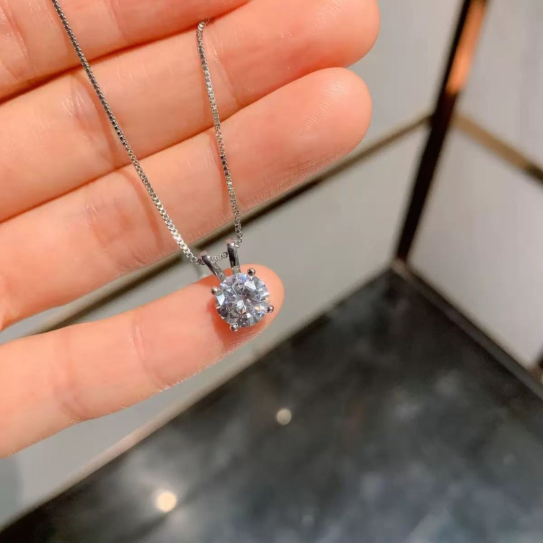 Elegant Round Cubic Zirconia Pendant Necklace for Women – Copper Chain with Solitaire Design