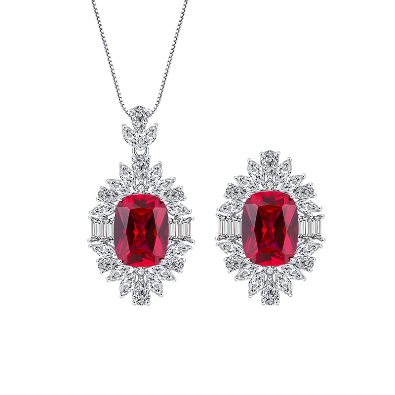 Vintage Red Zircon Jewelry Set - Statement Ring & Pendant Necklace with Cubic Zirconia, Copper Base Luxury Jewelry for Women-Y425