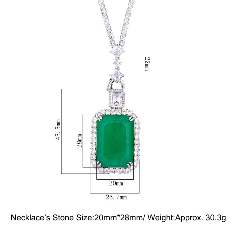 Vintage-Inspired Emerald-Cut Gemstone Pendant Necklace – Copper-Base Gold-Plated with Cubic Zirconia Halo, Statement Luxury Jewelry