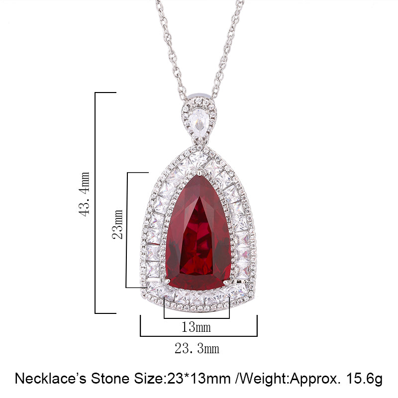 Multi-Color Teardrop Cubic Zirconia Statement Necklace – Silver-Tone Geometric Halo Design with Ruby, Sapphire, Emerald & Paraiba Hues