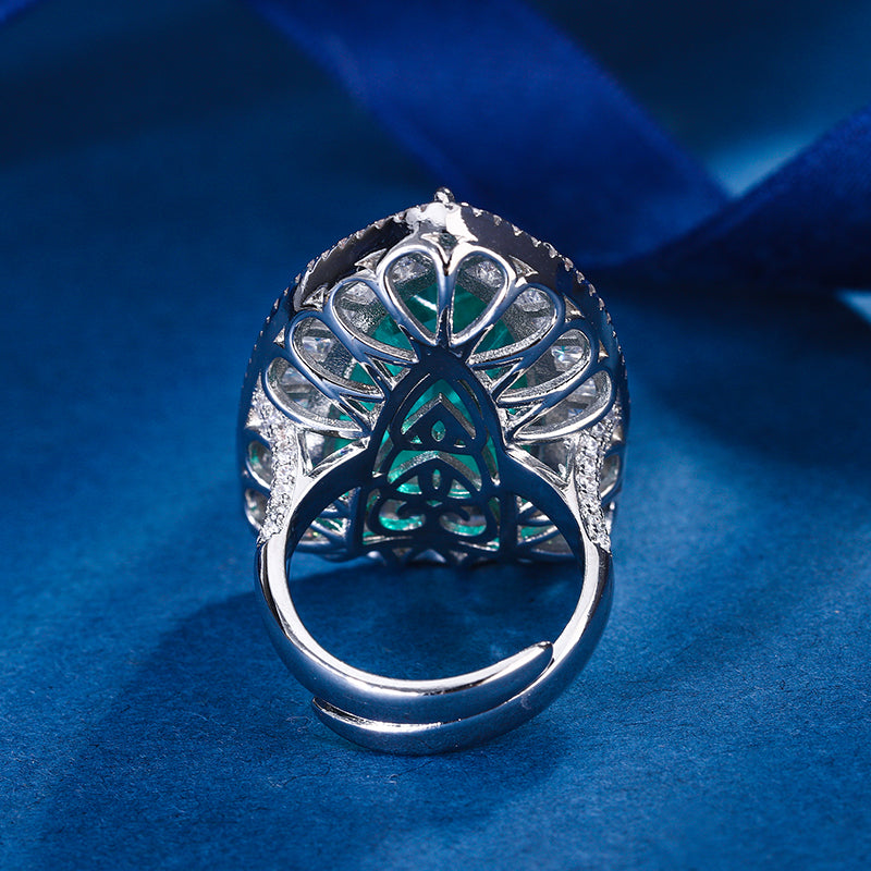 Multi-Color Geometric Cocktail Ring – Ruby, Paraiba Blue-Green, Sapphire & Emerald Hues with Silver-Tone Cubic Zirconia Halo