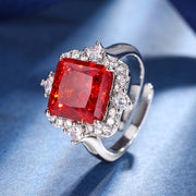 Vintage Ice-Flower Cut High Carbon Diamond Jewelry Set – Copper-Base Gold-Plated with Princess-Cut Ruby Red Simulated Diamond, Necklace, Ring, and Earrings Ensemble, Luxury Statement Jewelry