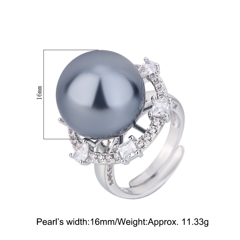 Vintage Baroque Pearl Statement Ring – Copper-Base Gold-Plated with Cubic Zirconia Halo, Art Deco Luxury Jewelry