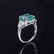 Vintage Asscher-Cut Blue Topaz Cubic Zirconia Ring – Statement Silver-Tone Design with Trillion Accents
