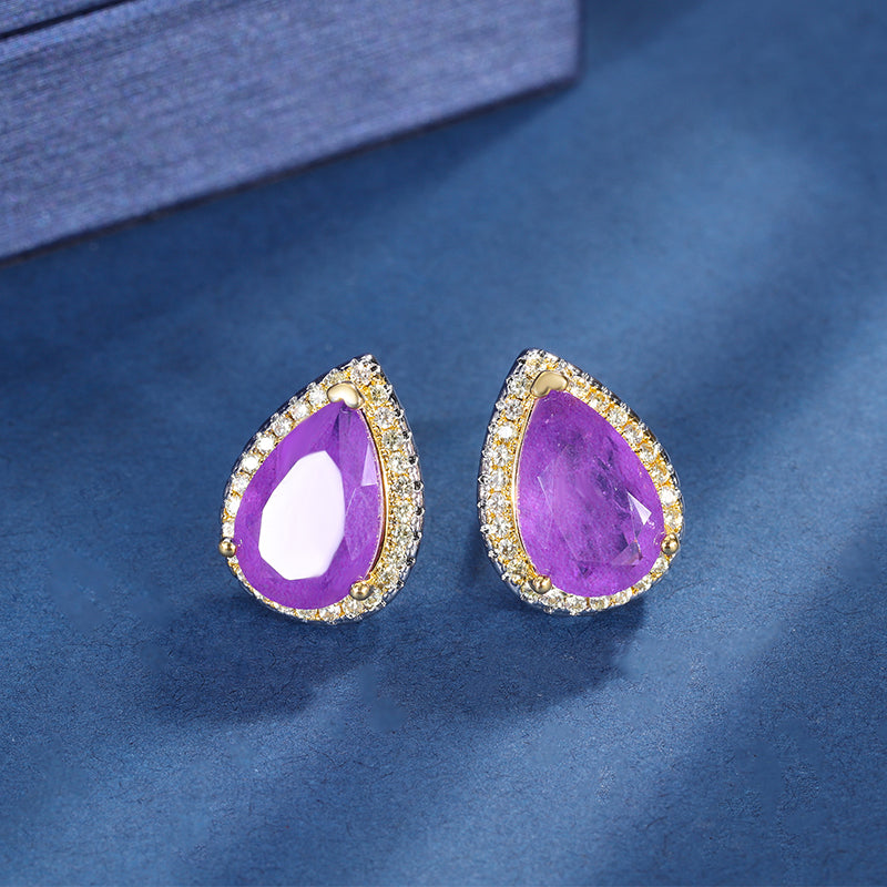 Teardrop Cubic Zirconia Jewelry Set – Pink & Purple Options, Ring, Necklace & Earrings with Two-Tone Gold-Silver Design