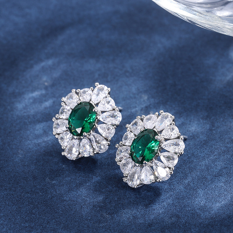 Vintage Green Zircon Jewelry Set - Necklace, Ring & Earrings with Cubic Zirconia, Copper Base Elegant Statement Jewelry for Women