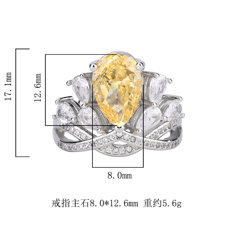 Luxury Pear-Cut Colored Cubic Zirconia Ring for Women – 2 Styles (Yellow, Purple) with Copper Alloy Setting
