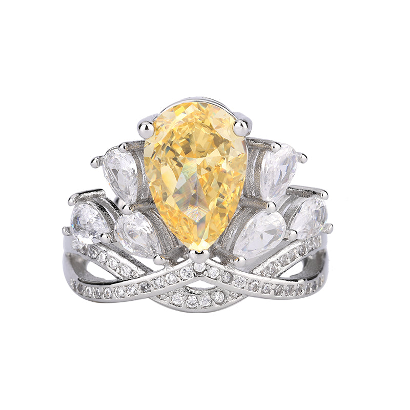 Luxury Pear-Cut Colored Cubic Zirconia Ring for Women – 2 Styles (Yellow, Purple) with Copper Alloy Setting