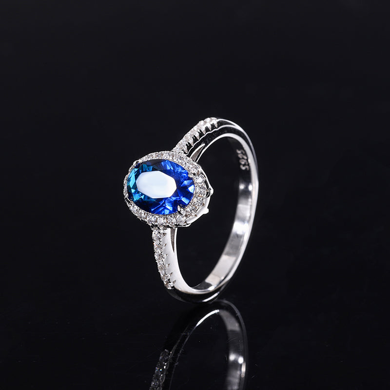 Elegant Oval-Cut Colored Cubic Zirconia Ring for Women – 4 Styles (Sapphire Blue, Ruby Red, Paraiba Green, Emerald Green) with Copper Alloy Setting