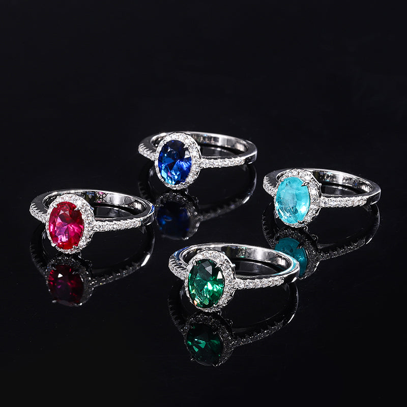 Elegant Oval-Cut Colored Cubic Zirconia Ring for Women – 4 Styles (Sapphire Blue, Ruby Red, Paraiba Green, Emerald Green) with Copper Alloy Setting