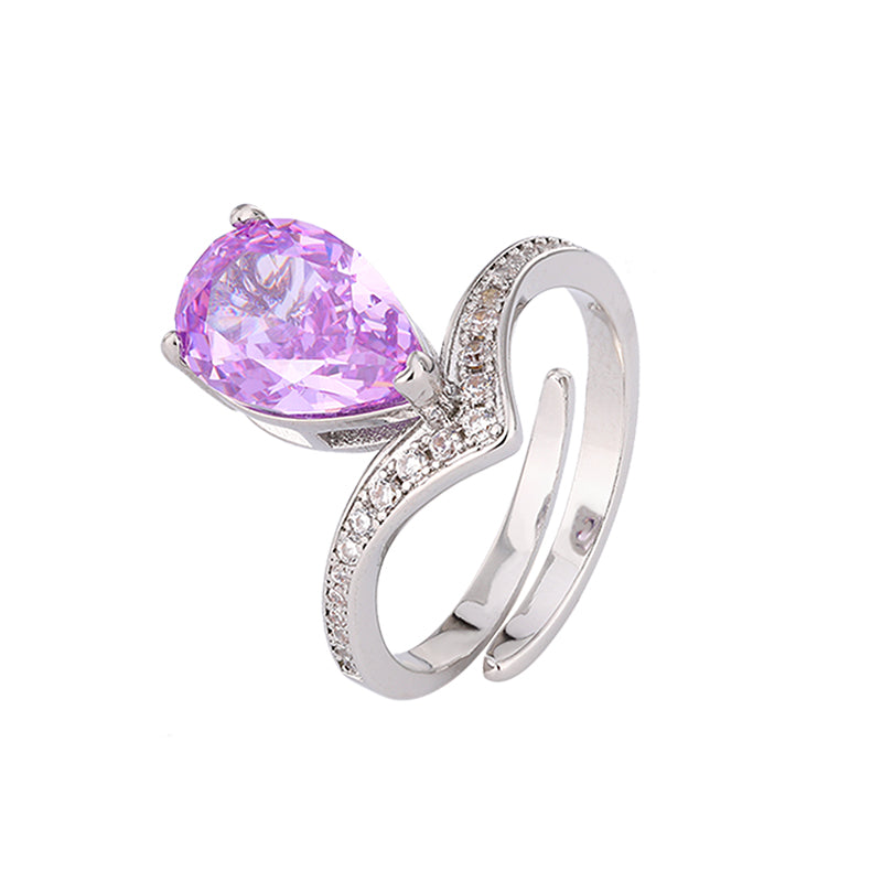 Luxury Pear-Cut Colored Cubic Zirconia Ring for Women – 2 Styles (Yellow, Purple) with Copper Alloy Setting