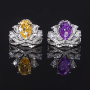 Luxury Pear-Cut Colored Cubic Zirconia Ring for Women – 2 Styles (Yellow, Purple) with Copper Alloy Setting