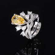 Luxury Pear-Cut Colored Cubic Zirconia Ring for Women – 2 Styles (Yellow, Purple) with Copper Alloy Setting