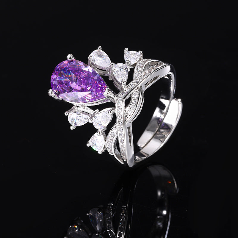 Luxury Pear-Cut Colored Cubic Zirconia Ring for Women – 2 Styles (Yellow, Purple) with Copper Alloy Setting