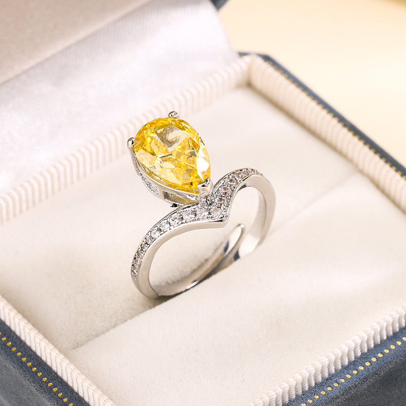 Luxury Pear-Cut Colored Cubic Zirconia Ring for Women – 2 Styles (Yellow, Purple) with Copper Alloy Setting