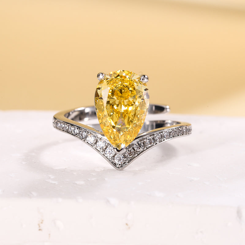 Luxury Pear-Cut Colored Cubic Zirconia Ring for Women – 2 Styles (Yellow, Purple) with Copper Alloy Setting