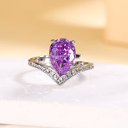 Luxury Pear-Cut Colored Cubic Zirconia Ring for Women – 2 Styles (Yellow, Purple) with Copper Alloy Setting