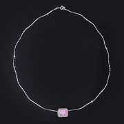 Vintage Asscher-Cut Colored Cubic Zirconia Pendant Necklace – Pink & Yellow Styles with Silver-Tone Chain-Y408