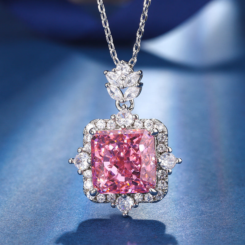 Vintage Ice-Flower Cut High Carbon Diamond Jewelry Set – Copper-Base Gold-Plated with Princess-Cut Pink Simulated Diamond, Necklace, Ring, and Earrings Ensemble, Luxury Statement Jewelry