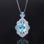 Vintage Style Blue Topaz Pendant Necklace for Women – Copper with Intricate Floral Design