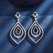 Vintage Teardrop Simulated Gemstone Jewelry Set – Copper-Base Gold-Plated with Zircon Halo, Ruby, Emerald, Sapphire-Inspired, Necklace and Earrings Ensemble