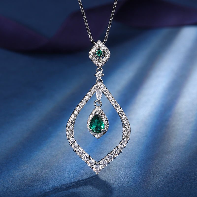 Vintage Teardrop Simulated Gemstone Jewelry Set – Copper-Base Gold-Plated with Zircon Halo, Ruby, Emerald, Sapphire-Inspired, Necklace and Earrings Ensemble