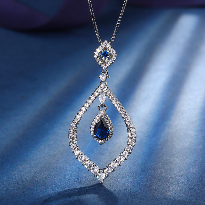 Vintage Teardrop Simulated Gemstone Jewelry Set – Copper-Base Gold-Plated with Zircon Halo, Ruby, Emerald, Sapphire-Inspired, Necklace and Earrings Ensemble