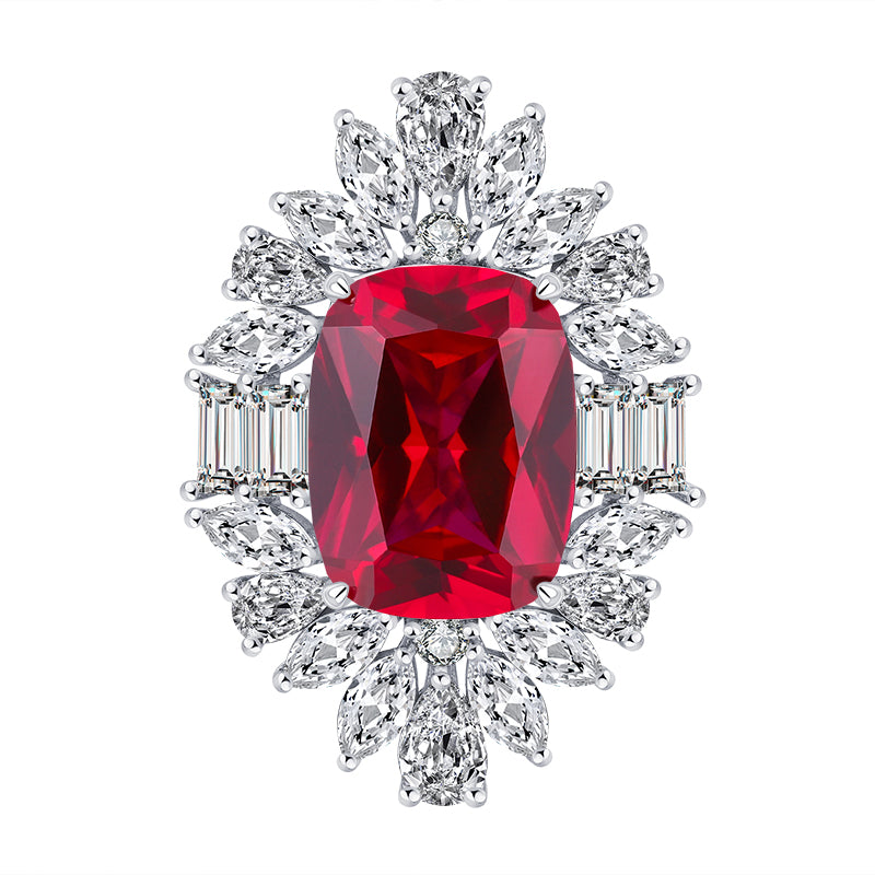 Vintage Red Zircon Jewelry Set - Statement Ring & Pendant Necklace with Cubic Zirconia, Copper Base Luxury Jewelry for Women-Y425