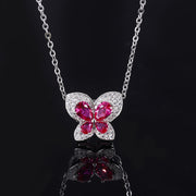 Elegant Butterfly-Shaped Ruby Cubic Zirconia Pendant Necklace for Women – Copper Alloy Chain with Sparkling Design