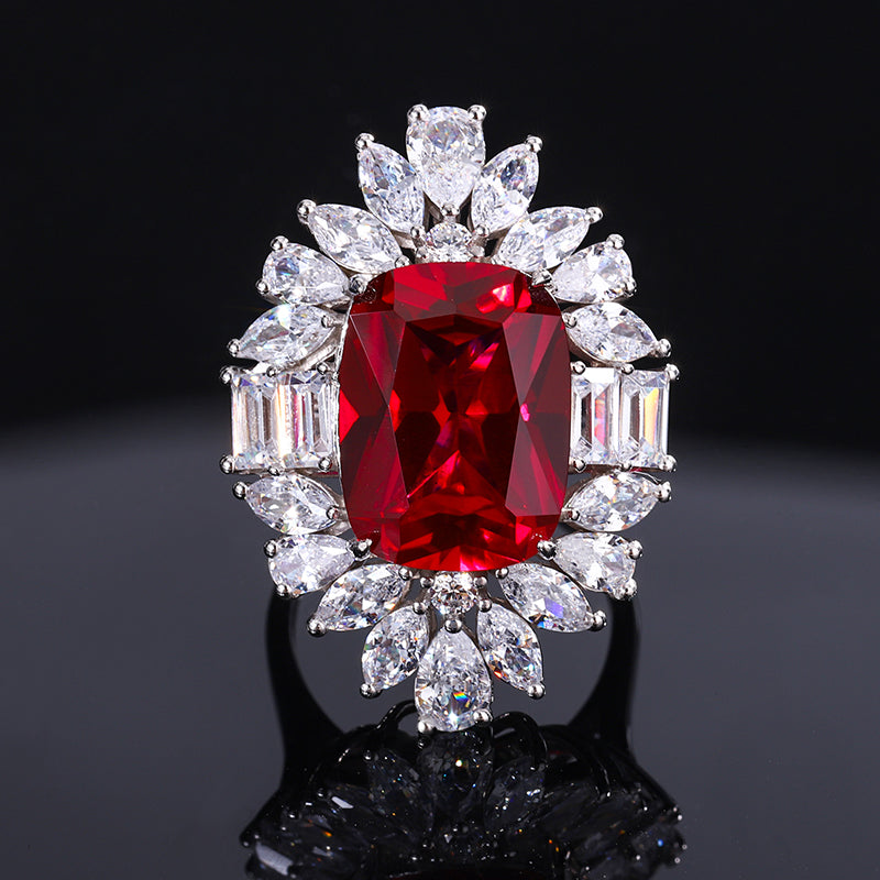 Vintage Red Zircon Jewelry Set - Statement Ring & Pendant Necklace with Cubic Zirconia, Copper Base Luxury Jewelry for Women-Y425