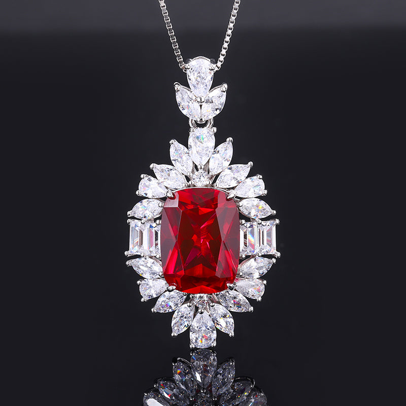 Vintage Red Zircon Jewelry Set - Statement Ring & Pendant Necklace with Cubic Zirconia, Copper Base Luxury Jewelry for Women-Y425