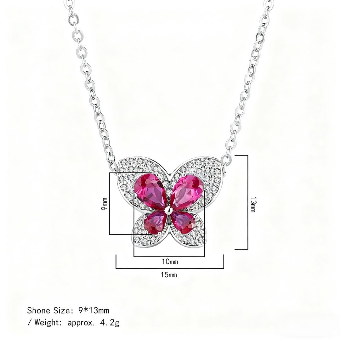 Elegant Butterfly-Shaped Ruby Cubic Zirconia Pendant Necklace for Women – Copper Alloy Chain with Sparkling Design